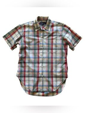 Vintage 1980s RALPH LAUREN Men’s Madras Plaid Loop Collar Camp Shirt Sz 6 Small
